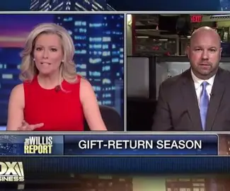 Split-screen Fox Business still from The Willis Report with Ken Wisnefski and the on-screen topic Gift-Return Season